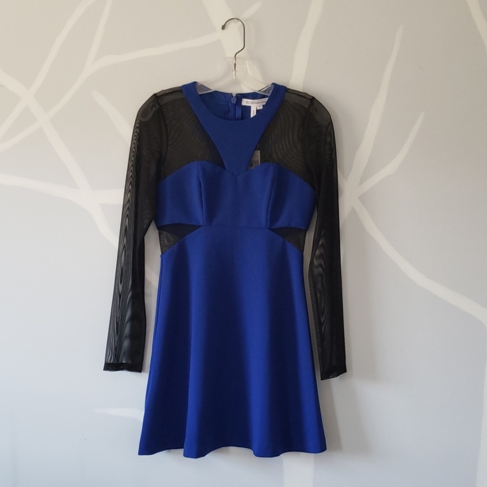 NWT BCBG sheer long sleeve party dress